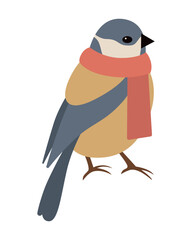 Bird with Scarf Isolated Vector Illustration. The simple, stylish design highlights the bird's colorful feathers and cute appearance
