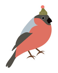 Bullfinch Wearing a Hat Isolated Vector Illustration. The bird's charming appearance and unique accessory make it engaging for various design projects.
