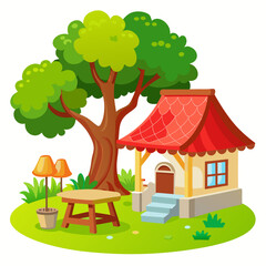 House with tree and garden illustration