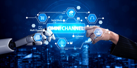 This image illustrates the interaction between a human hand and a robotic hand, highlighting the importance of omni-channel strategies in modern customer engagement and experience. Tessel