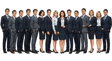 Diverse group of business professionals standing together transparent background cutout png