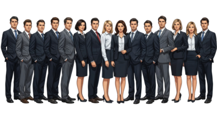 Diverse group of business professionals standing together transparent background cutout png