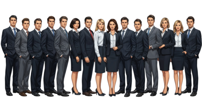 Diverse group of business professionals standing together transparent background cutout png