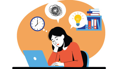 Stressed businesswoman works hard to solve problems in her office