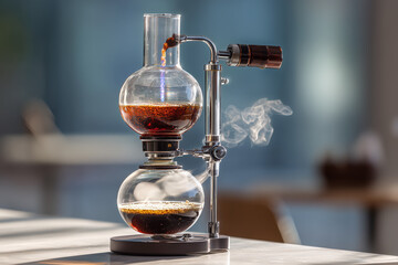 Brewing rich, aromatic coffee in a stunning siphon coffee maker, a modern take on a classic brewing method for coffee aficionados and specialty cafes