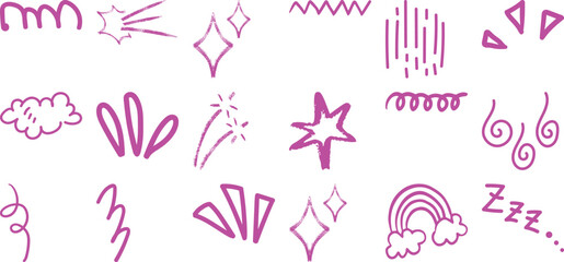 A Collection of Whimsical Purple Hand-Drawn Doodle Elements on a White Background