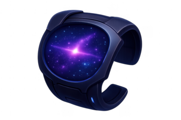 Wearable futuristic smartwatch displaying galaxy universe cosmos