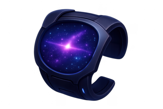 Wearable futuristic smartwatch displaying galaxy universe cosmos