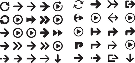 Unique arrow icons vector set Black Directional Arrows Navigation. Arrows point in various directions. Grunge Hand Drawn Media Control Icon Set. [Converted]