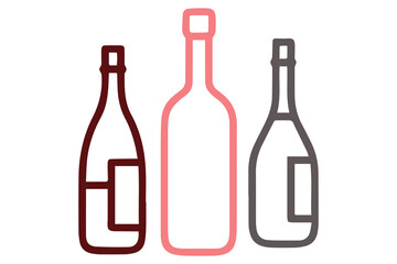Three stylized outline bottles with red and gray neon glow on black background icon