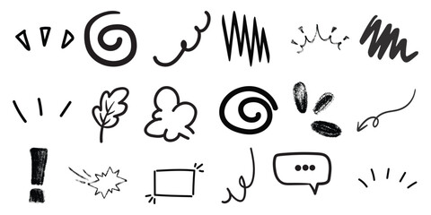 Obraz premium Collection of Hand-Drawn Doodle Elements: Swirls, Arrows, Speech Bubbles, and More