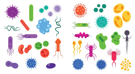 Colorful bacteria and virus icons for science or medical projects