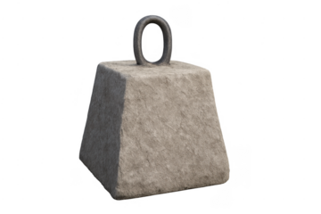 Concrete block anchor with metal ring providing weight