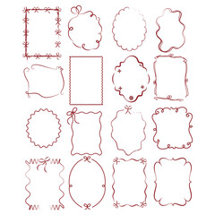 Set Christmas Vintage Frame Border Red and Cute Coquette Style. Vector Illustration.