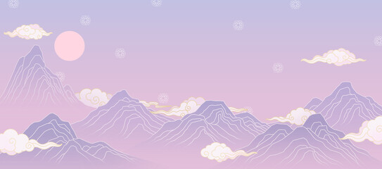 Pastel Korean Traditional Mountain Scenery 