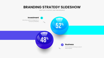 Financial Visualization Slideshow Template Vector Illustration. Digital Development 2 Element Infographic Presentation Layout. Enterprise Growth Two Option Graph Slide Design.