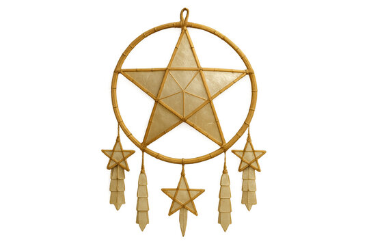 A traditional Filipino parol Christmas lantern made of bamboo and paper with a large central star inside a circular frame and smaller hanging star ornaments