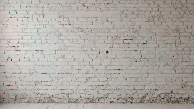 A weathered white brick wall texture with a wood floor