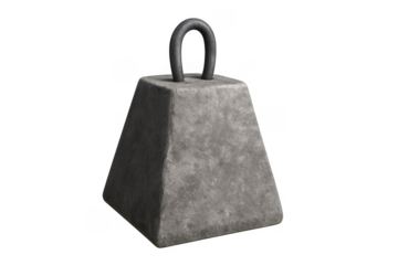 Concrete weight anchor with metal loop on transparent background