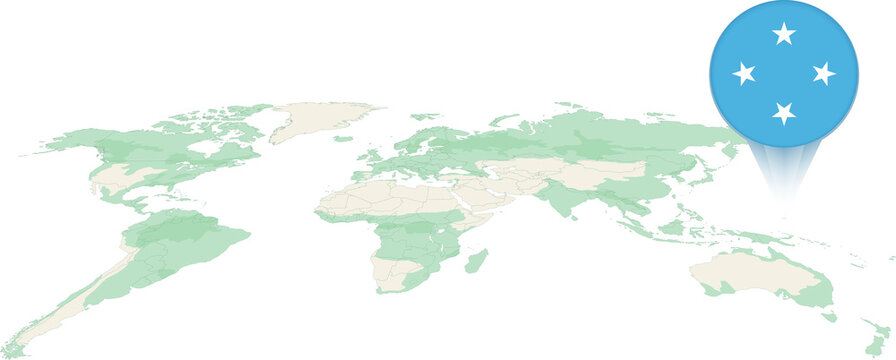 World Map with Micronesia Flag Pinpoint