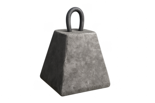 Concrete weight anchor with metal loop on transparent background