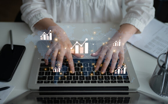 Visualization of global economic growth and stock market data. Financial chart analysis shows international business performance and investment opportunities in the world market. Fermion