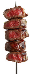 grilled steak slices on a skewered isolated on transparent background