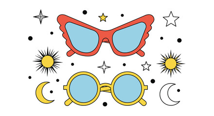 Whimsical sunglasses and celestial elements for summer vibes design