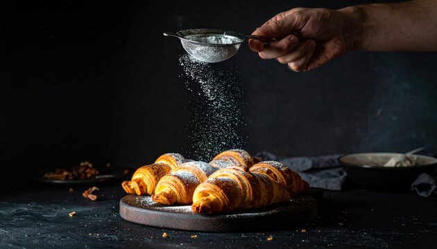 Hand dusting croissants - Powered by Adobe