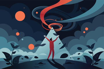 Embrace the unknown and reach for the future, a journey of self discovery and spiritual awakening in vibrant abstract landscape art