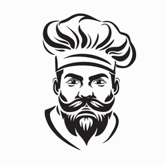 Creative Chef Head Moustache Hat Design Logo vector on white background