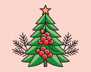 Christmas tree with star and berries