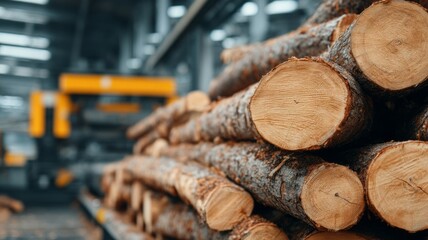 A pile of logs in a warehouse