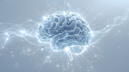 Artificial Intelligence Brain Neural Network Connection Concept with Futuristic Technology Data Analysis and Machine Learning on Light Blue Background
