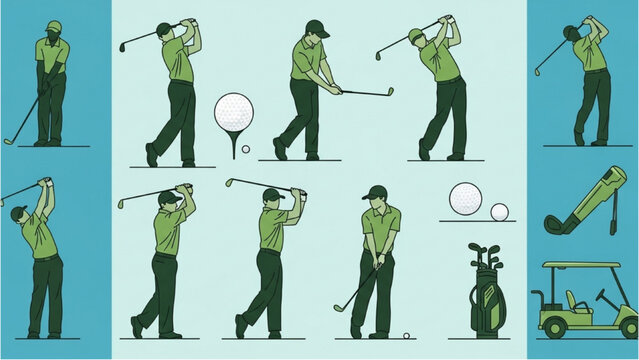 Golf Swing Sequence Illustration Steps for a Perfect Shot in Green and Teal