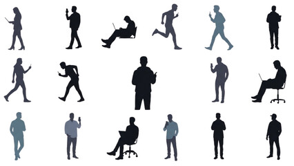 Collection of Silhouetted Figures in Various Poses Business, Technology, and Lifestyle