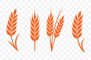 Wheat ear icons set vector silhouettes. Black wheat spikelet vector collection. Set of wheat stalk. Cereal plant silhouettes. Wheat silhouettes. Wheat vector icons. Design eps 10