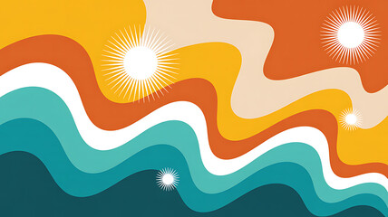 Vintage inspired abstract sun and sea waves summer background