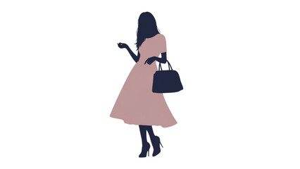 Silhouette of a woman in a retro dress with a handbag