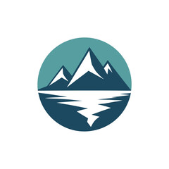 Stylized mountain range reflected in water within a teal circle logo mountains reflection