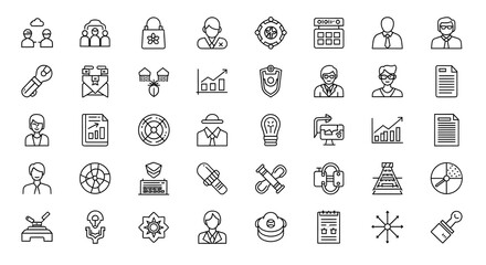 Versatile collection of business and technology outline icons for illustrating various abstract ideas and processes