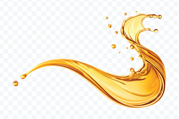 abstract smooth liquid cooking, engine, olive oil and honey splashing with droplets in curve style isolated on white background
