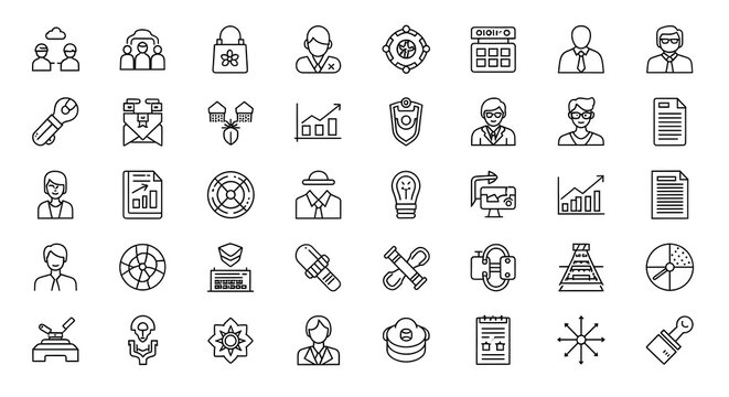 Versatile collection of business and technology outline icons for illustrating various abstract ideas and processes