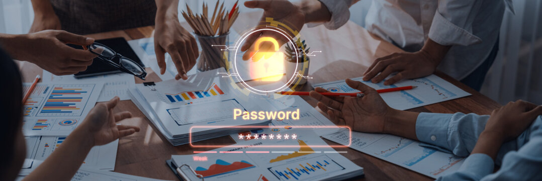 A concept of user authentication and password security. The interface shows a password strength meter, highlighting the importance of creating a strong code for account protection. Fermion