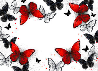 Red butterflies on white background