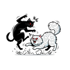 Illustration of two cats fighting. Isolated on a white background.