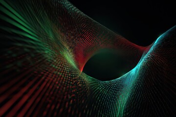 Abstract Digital Artwork of Illuminated Particle Mesh in Gradient Colors on Black Background