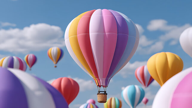 Colorful hot air balloons floating in the sky festival scene aerial view vibrant atmosphere