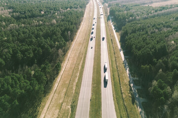Heavy cargo lorry moving along highway