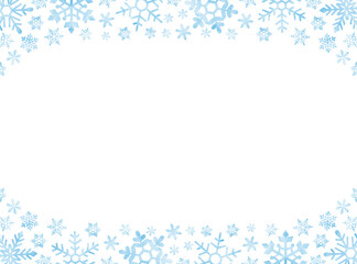 Fototapeta premium 雪の結晶の水彩フレームイラスト 水色